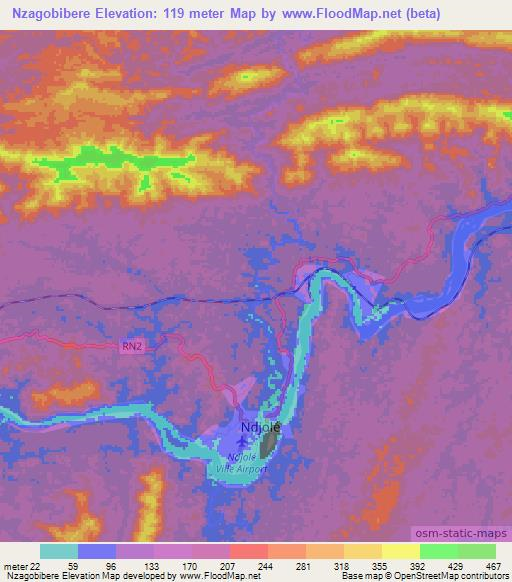 Nzagobibere,Gabon Elevation Map