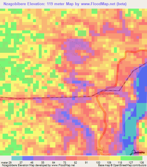 Nzagobibere,Gabon Elevation Map