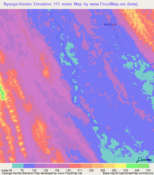 Nyanga-Vembe,Gabon Elevation Map