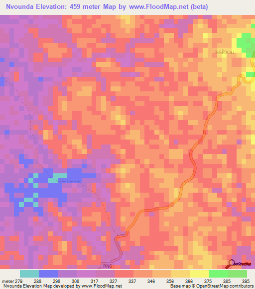 Nvounda,Gabon Elevation Map