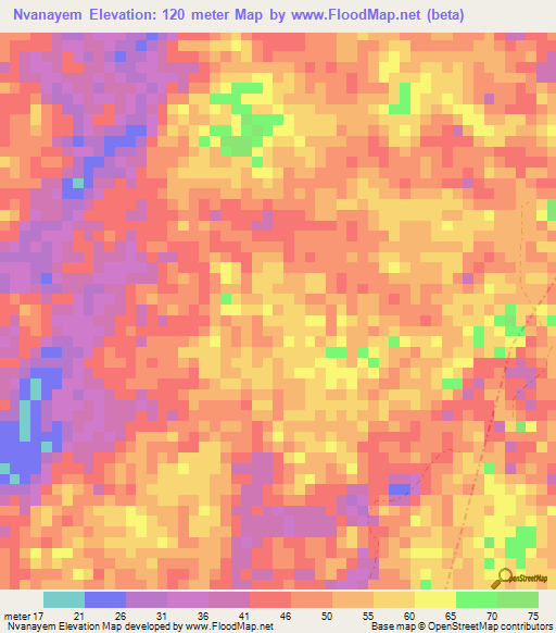 Nvanayem,Gabon Elevation Map