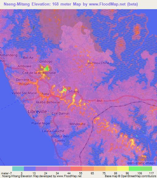 Nseng-Mitang,Gabon Elevation Map
