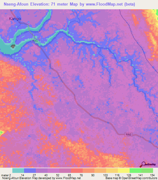Nseng-Afoun,Gabon Elevation Map