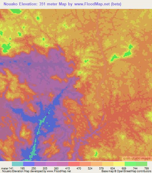 Nouako,Gabon Elevation Map