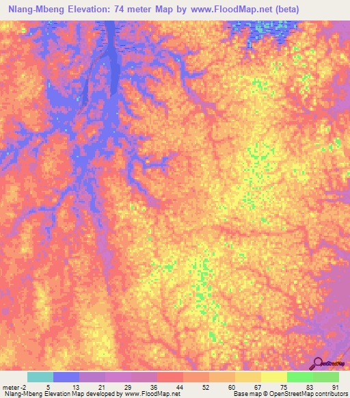 Nlang-Mbeng,Gabon Elevation Map