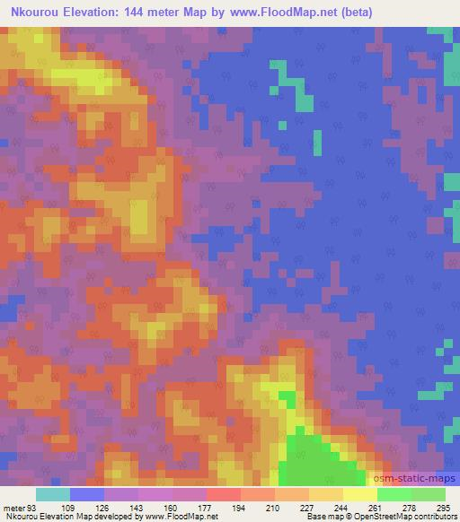 Nkourou,Gabon Elevation Map