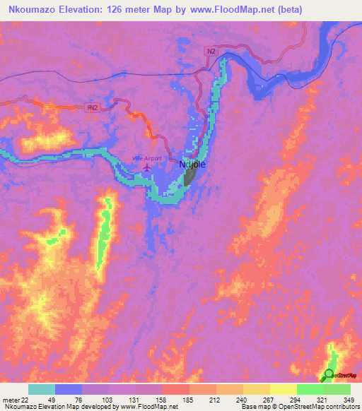 Nkoumazo,Gabon Elevation Map