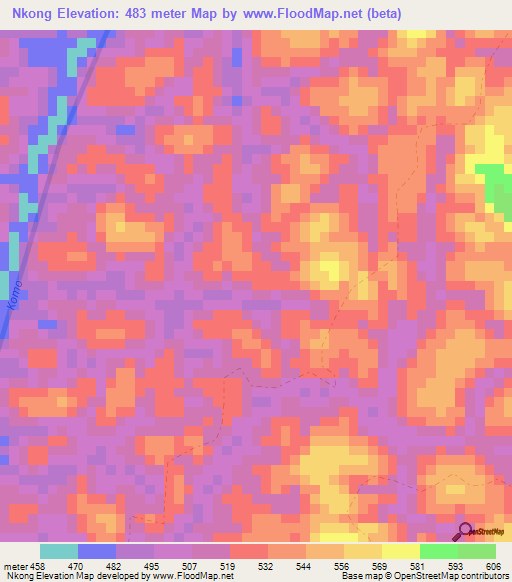 Nkong,Gabon Elevation Map