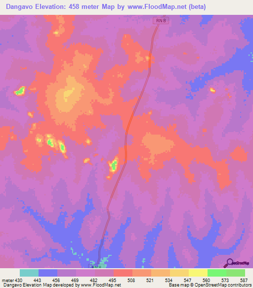 Dangavo,Central African Republic Elevation Map