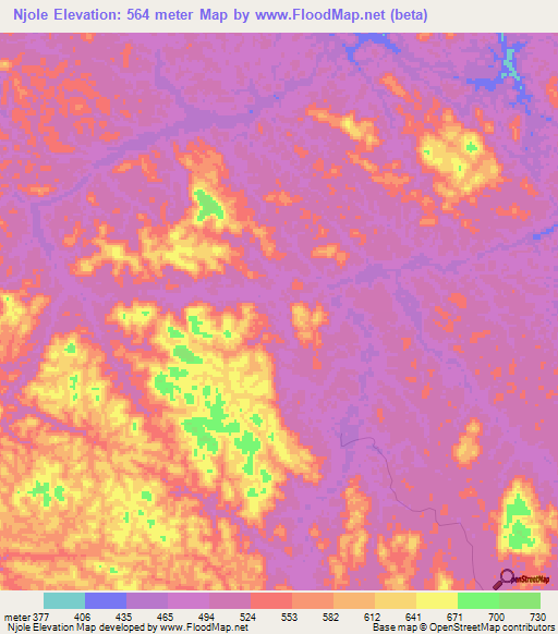 Njole,Gabon Elevation Map