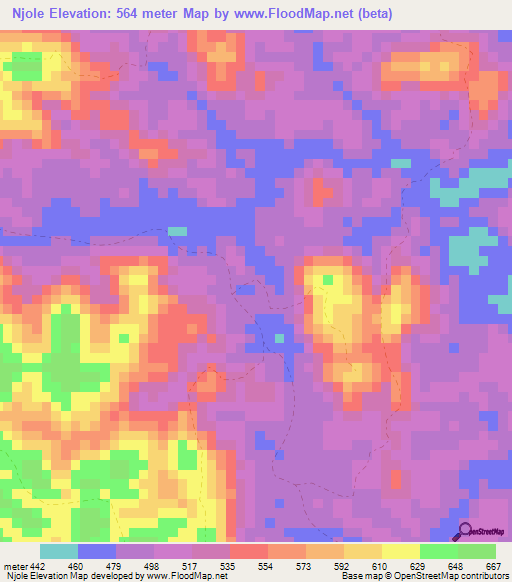 Njole,Gabon Elevation Map