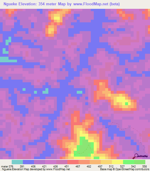 Ngueke,Gabon Elevation Map