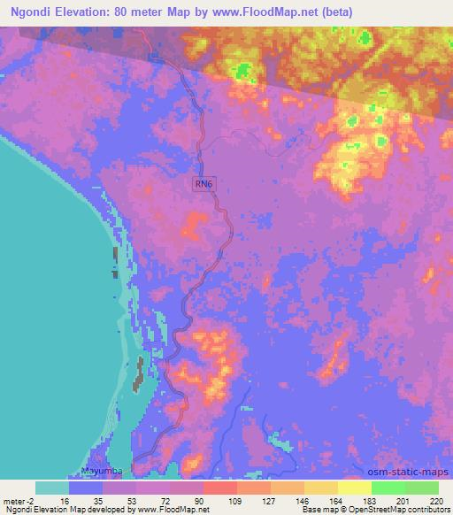 Ngondi,Gabon Elevation Map