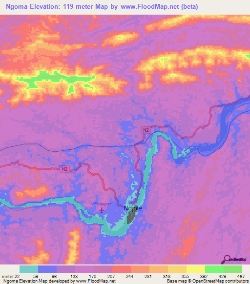 Ngoma,Gabon Elevation Map