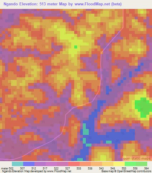 Ngando,Gabon Elevation Map