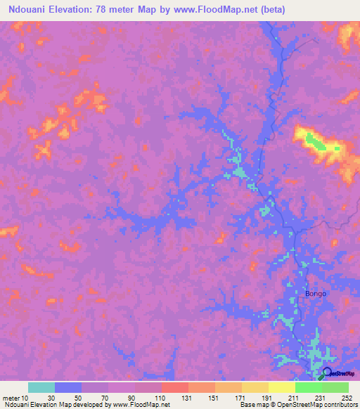 Ndouani,Gabon Elevation Map