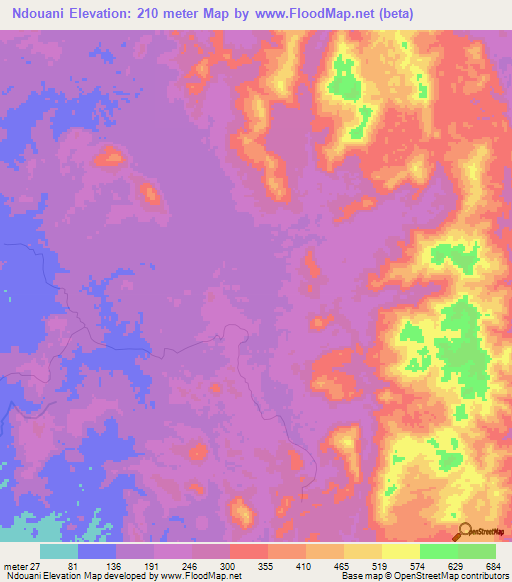 Ndouani,Gabon Elevation Map