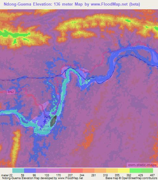 Ndong-Guema,Gabon Elevation Map