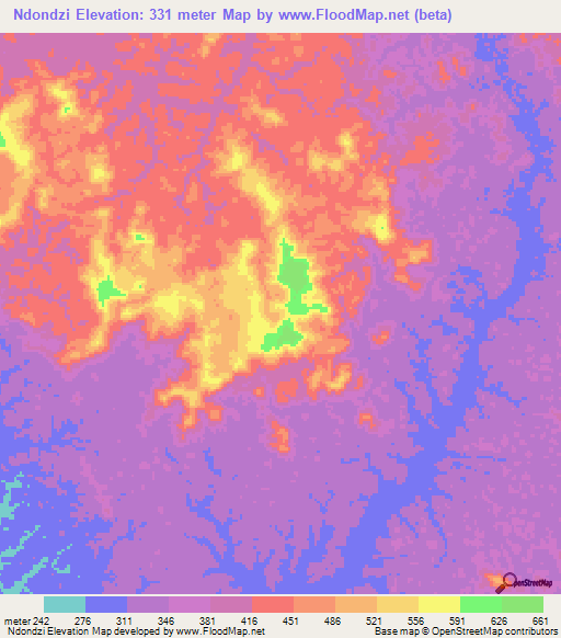 Ndondzi,Gabon Elevation Map