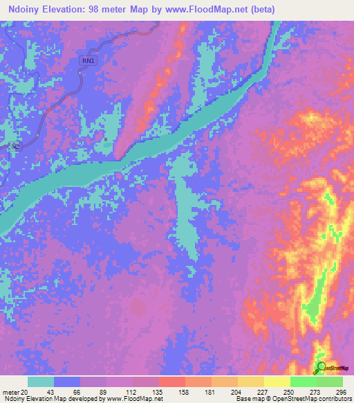 Ndoiny,Gabon Elevation Map