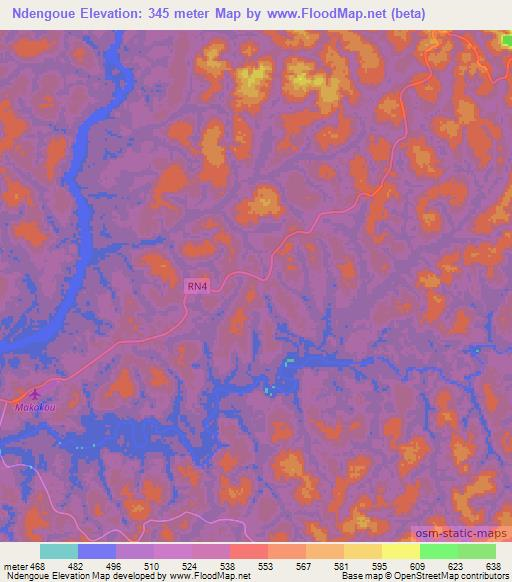 Ndengoue,Gabon Elevation Map