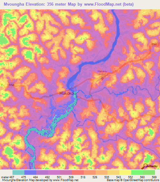 Mvoungha,Gabon Elevation Map