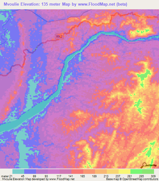 Mvoulie,Gabon Elevation Map