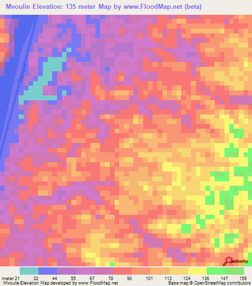 Mvoulie,Gabon Elevation Map