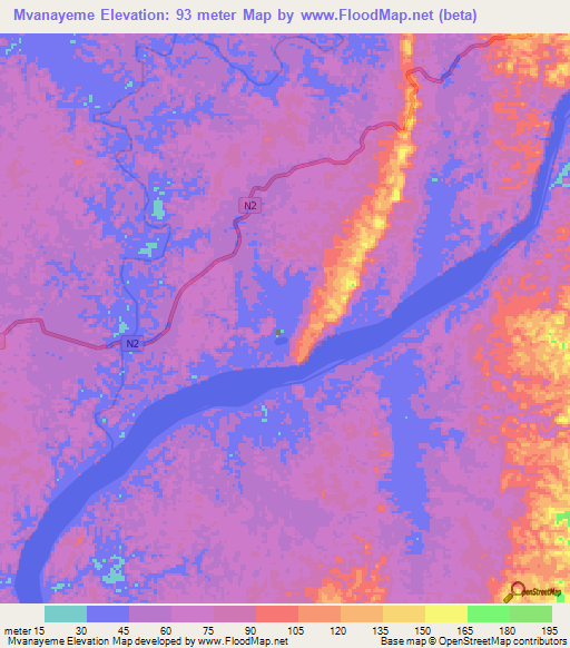 Mvanayeme,Gabon Elevation Map