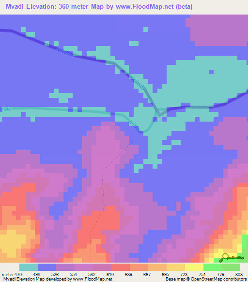 Mvadi,Gabon Elevation Map