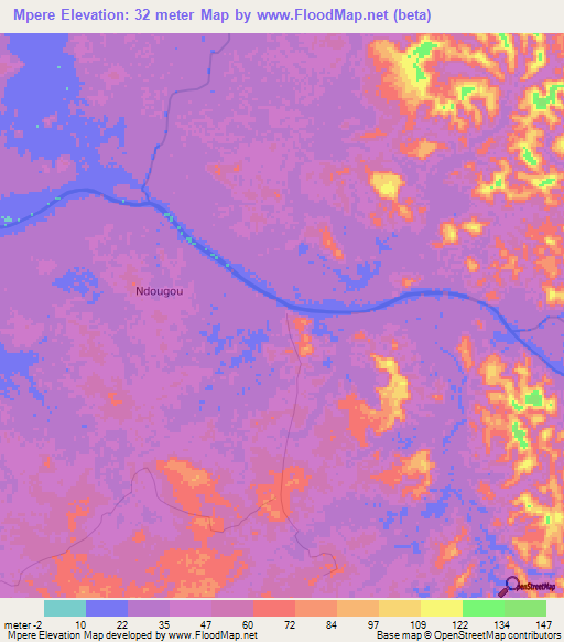 Mpere,Gabon Elevation Map