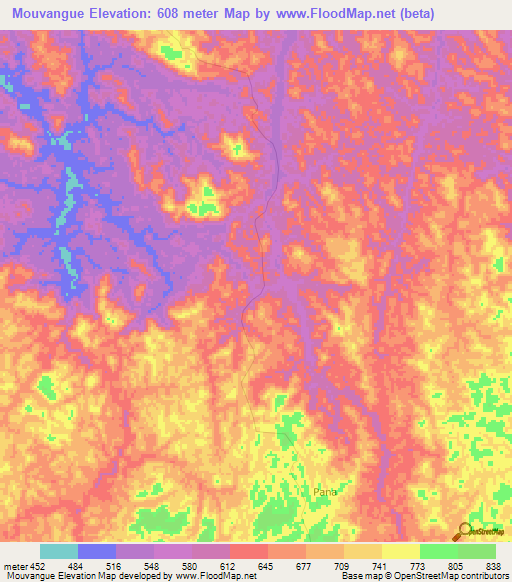Mouvangue,Gabon Elevation Map