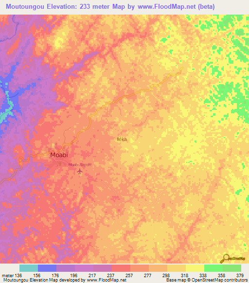Moutoungou,Gabon Elevation Map