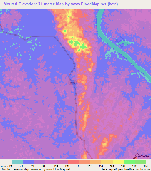 Mouteti,Gabon Elevation Map