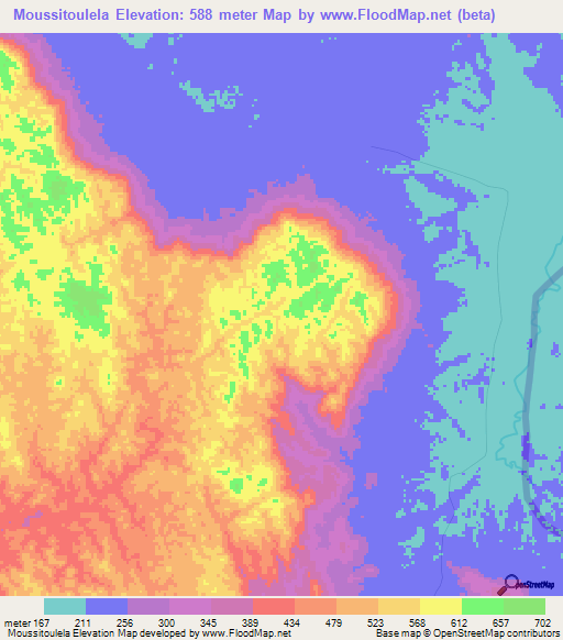 Moussitoulela,Gabon Elevation Map