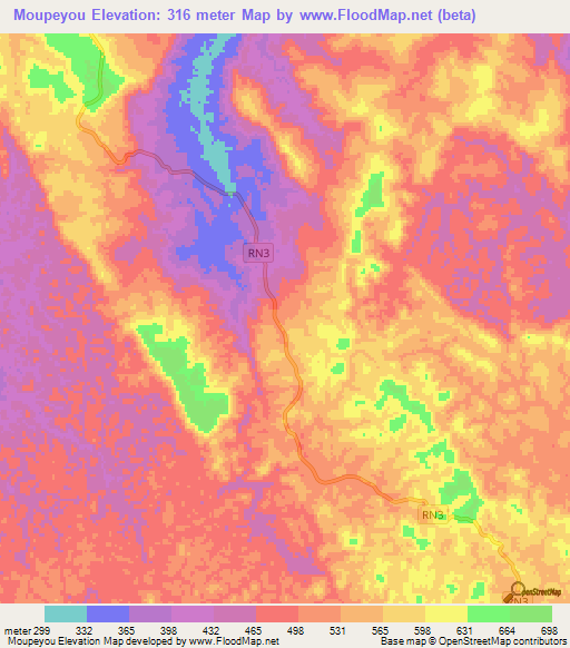 Moupeyou,Gabon Elevation Map