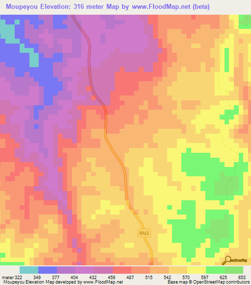 Moupeyou,Gabon Elevation Map