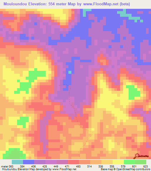 Mouloundou,Gabon Elevation Map