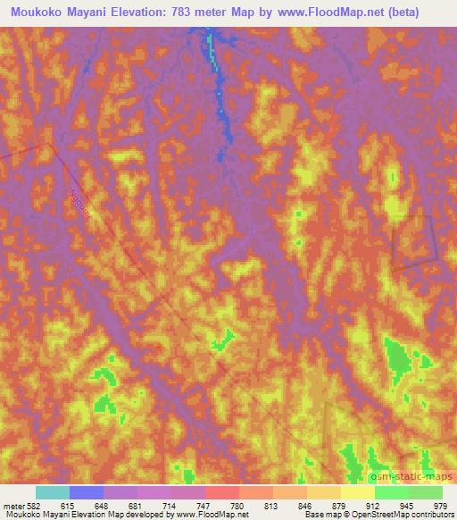 Moukoko Mayani,Gabon Elevation Map