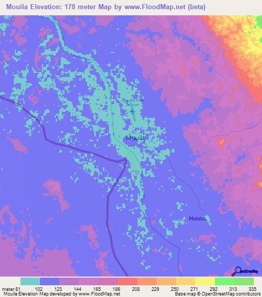 Mouila,Gabon Elevation Map