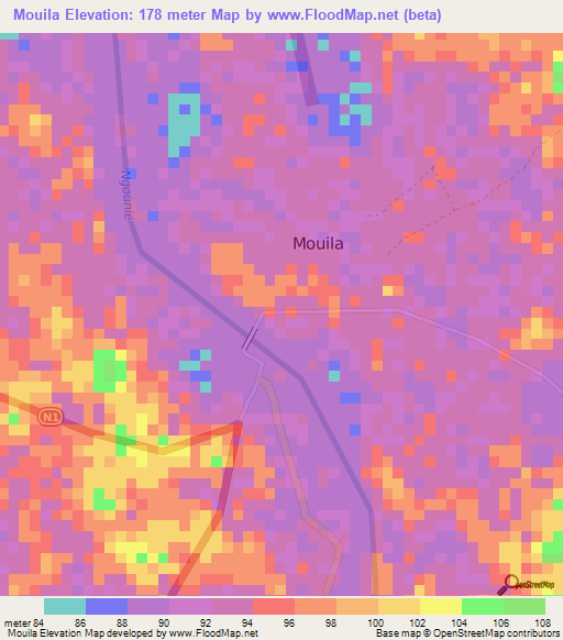 Mouila,Gabon Elevation Map