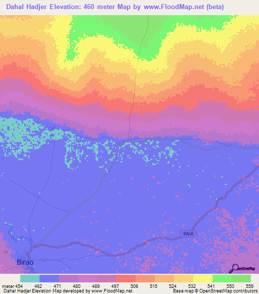 Dahal Hadjer,Central African Republic Elevation Map