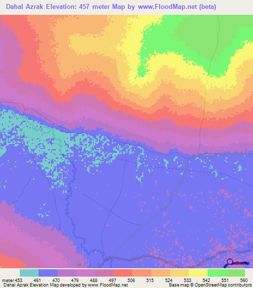 Dahal Azrak,Central African Republic Elevation Map