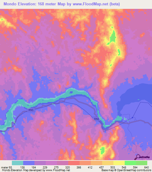 Mondo,Gabon Elevation Map