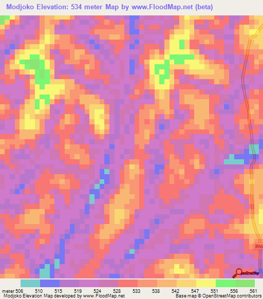 Modjoko,Gabon Elevation Map