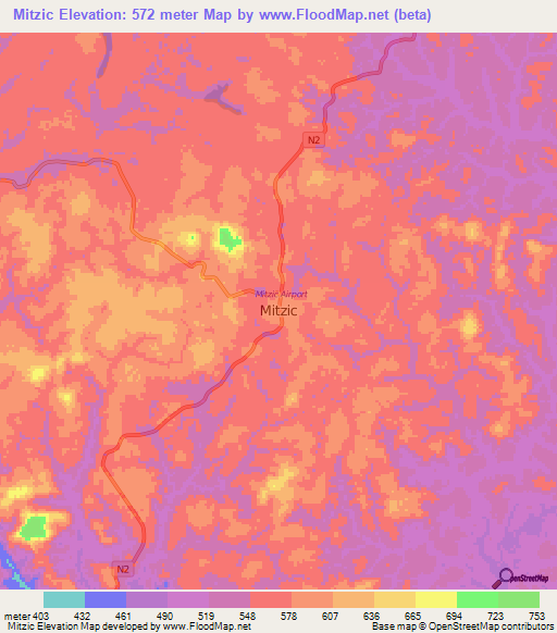 Mitzic,Gabon Elevation Map