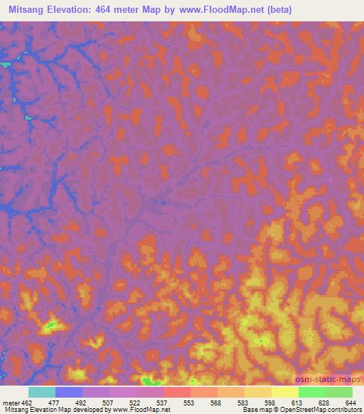 Mitsang,Gabon Elevation Map