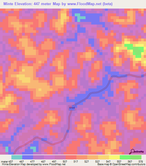 Minte,Gabon Elevation Map