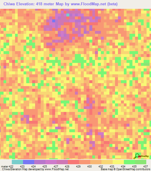 Chiwa,Central African Republic Elevation Map