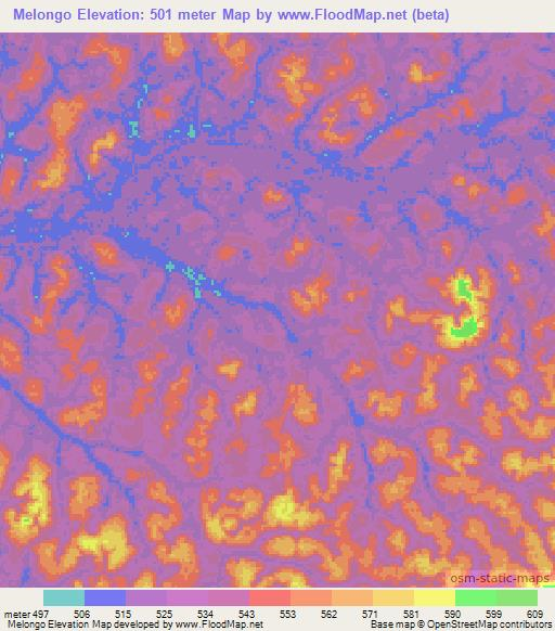 Melongo,Gabon Elevation Map